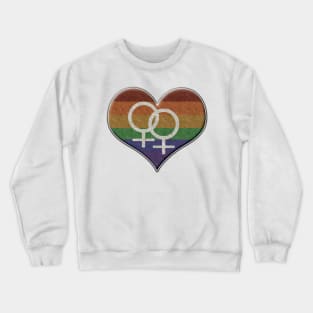 Large Lesbian Pride Rainbow Colored Heart with Female Gender Symbols Crewneck Sweatshirt